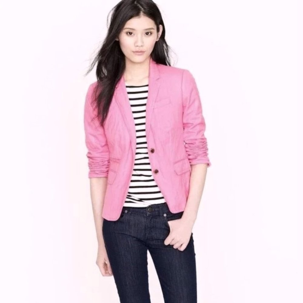 J. Crew Schoolboy Herringbone Pink Blazer Size 8 Tall NWT - Picture 2 of 16